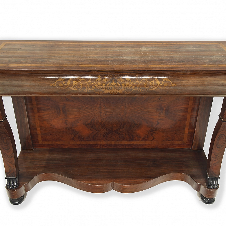 Empire console table with floral marquetry, 20th century