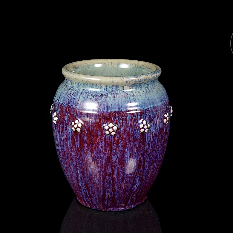 Ceramic vase with flambé glaze “Flowers,” marked Qianlong
