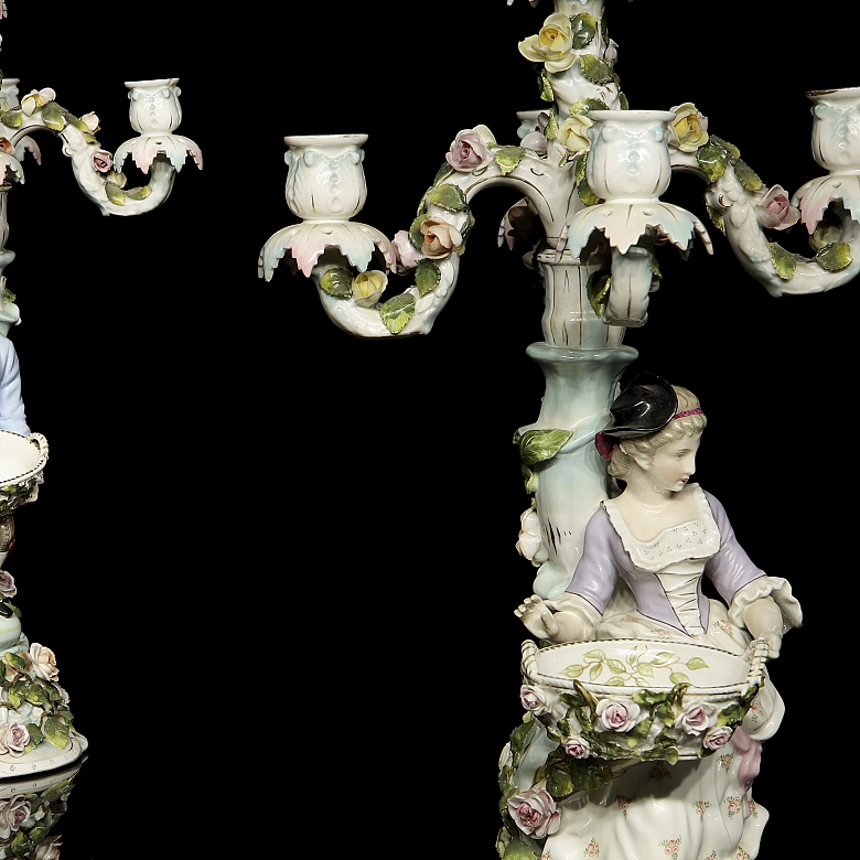 Alfred Voigt, Sitzendorf (1887-1900), Pair of Candlesticks, 19th century - 5