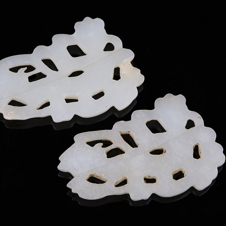 Pareja de placas de jade blanco