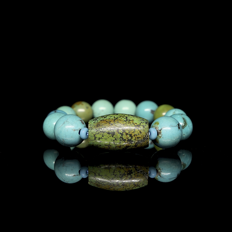 Pulsera de cuentas de turquesa, Tíbet, dinastía Qing