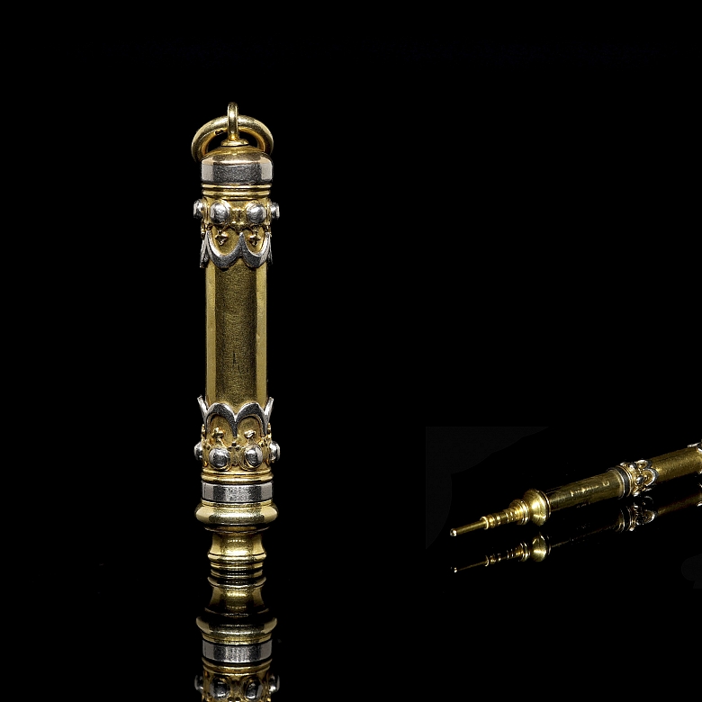 Victorian mechanical pencil pendant in 18k gold and silver