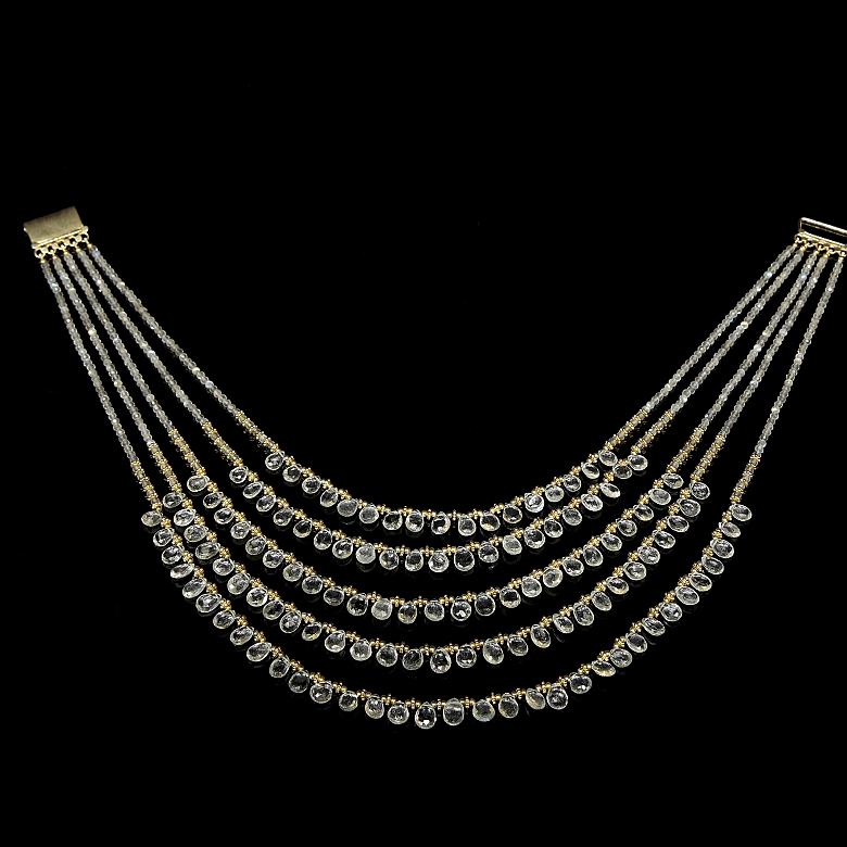 Collar de aguamarina en plata dorada, estilo Victoriano