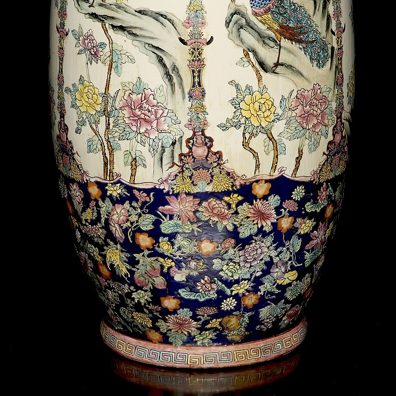 Gran jarrón de cerámica policromada familia rosa