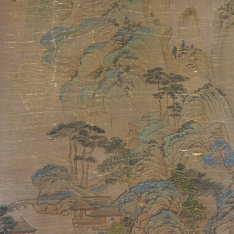 Chinese painting ‘Village Among the Mountains’, signed Lu Zhi