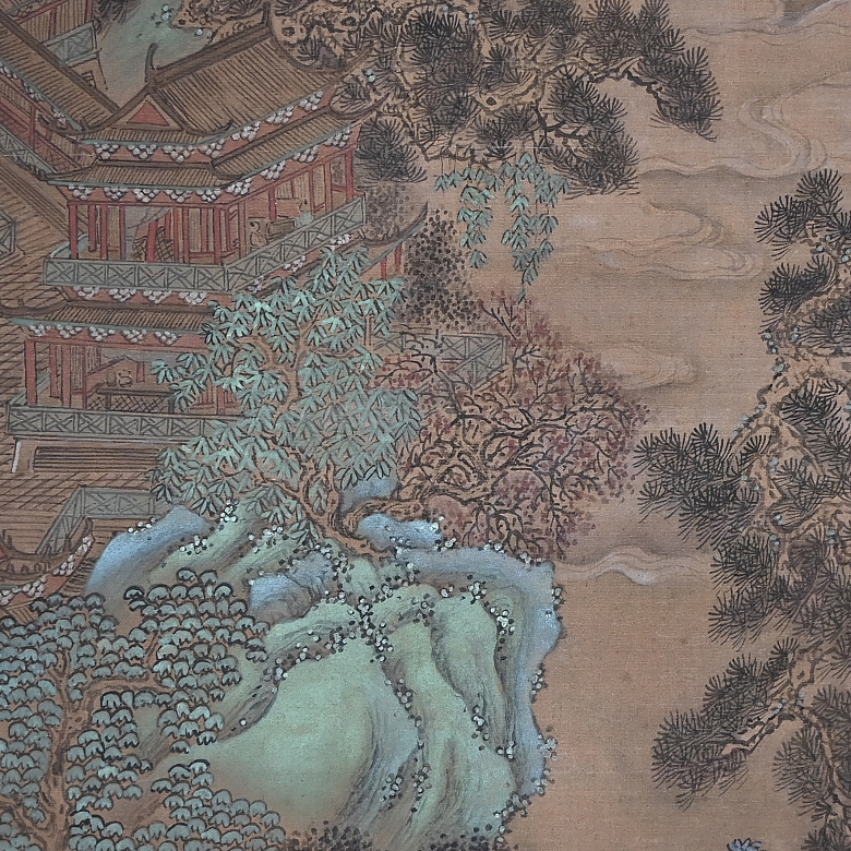 Chinese painting ‘Palaces Among Mountains’, signed Li Shida