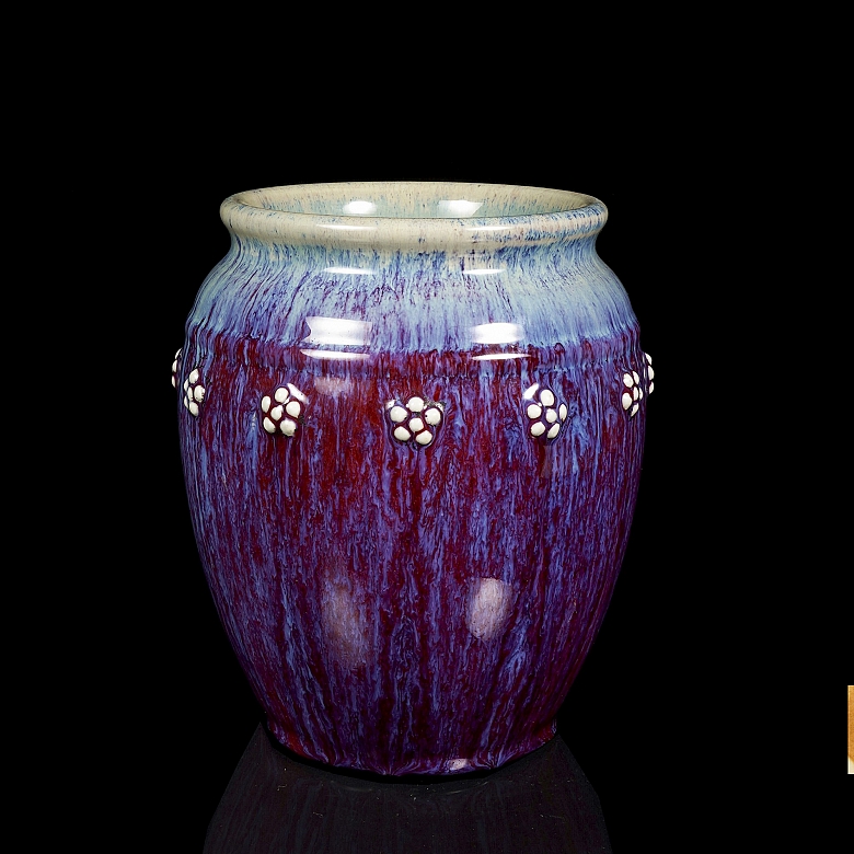Ceramic vase with flambé glaze “Flowers,” marked Qianlong