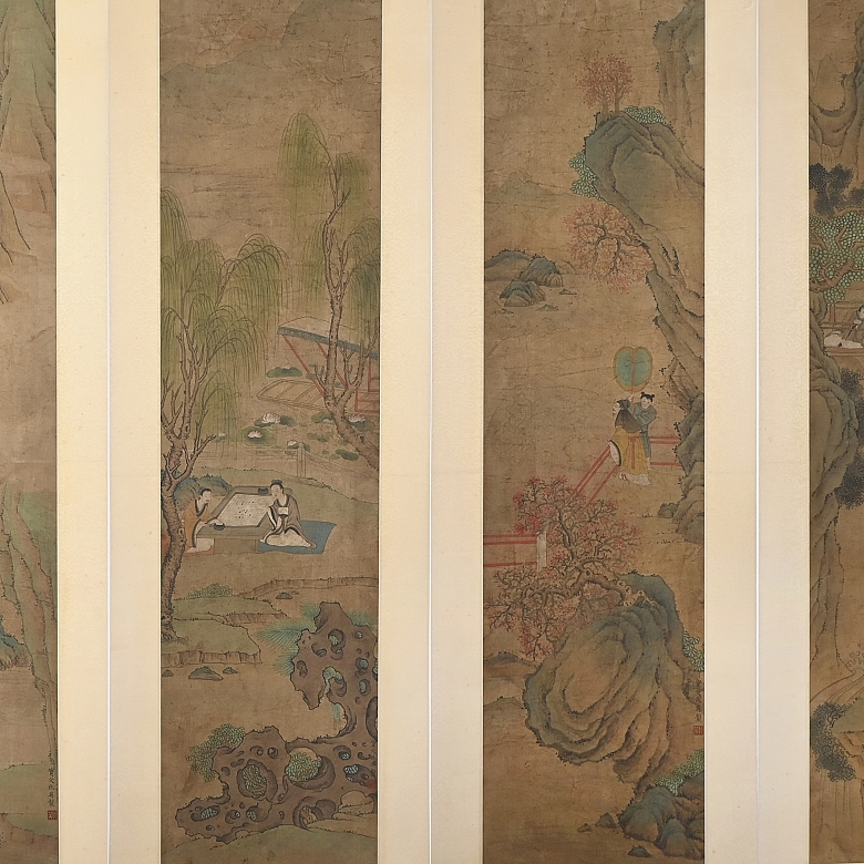 Conjunto de cuatro pinturas chinas 