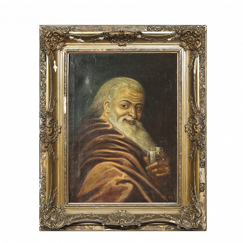 19世纪西班牙画派《捧杯老人》