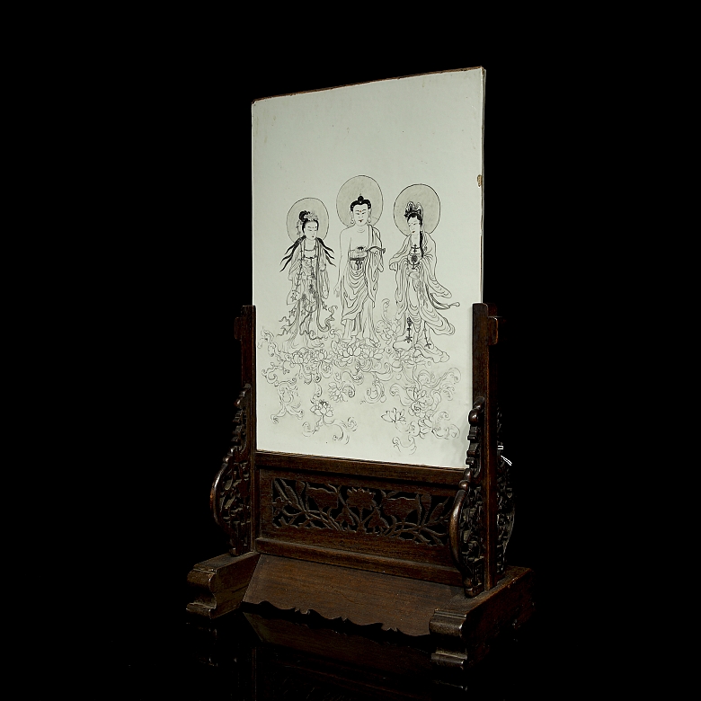 Ceramic panel ‘Encounter at the Lotus Pond’, 20th century - 1