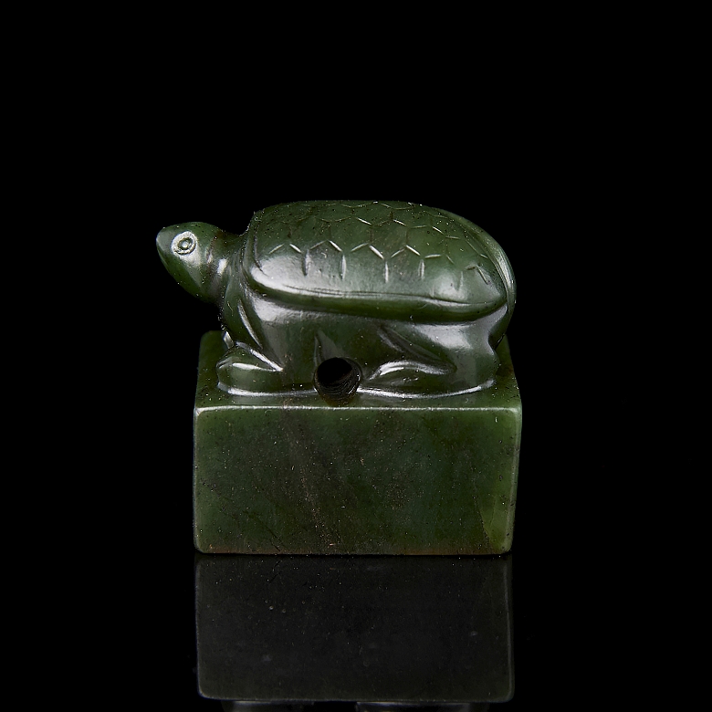 Spinach green jade ‘Turtle’ seal, Qing dynasty