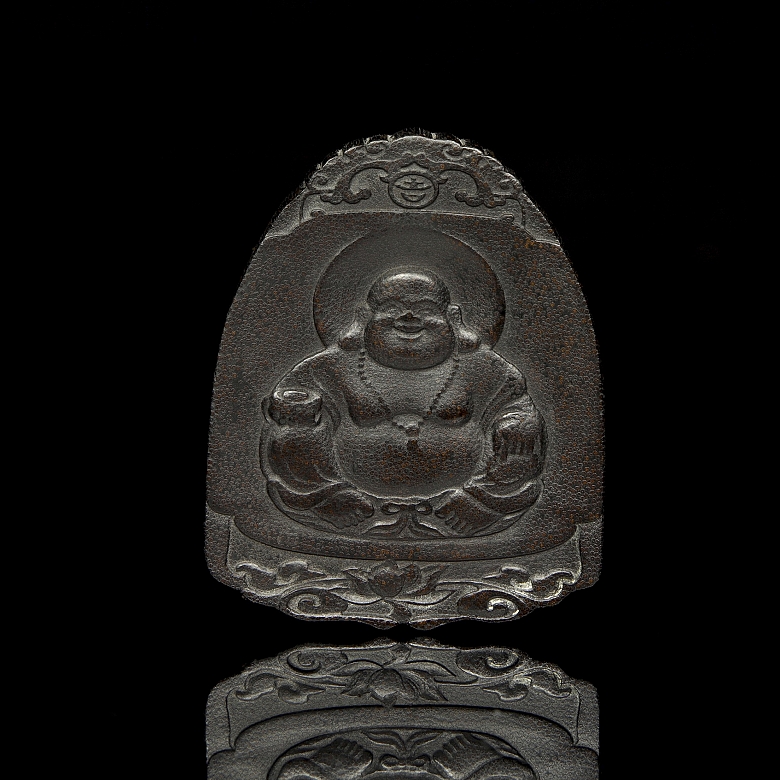 雕刻鹿角牌匾《布袋》，20世纪