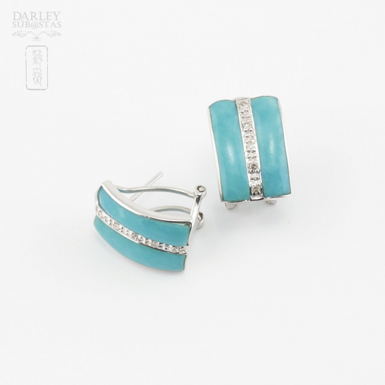 18k white gold earrings, natural turquoise and diamonds - 3