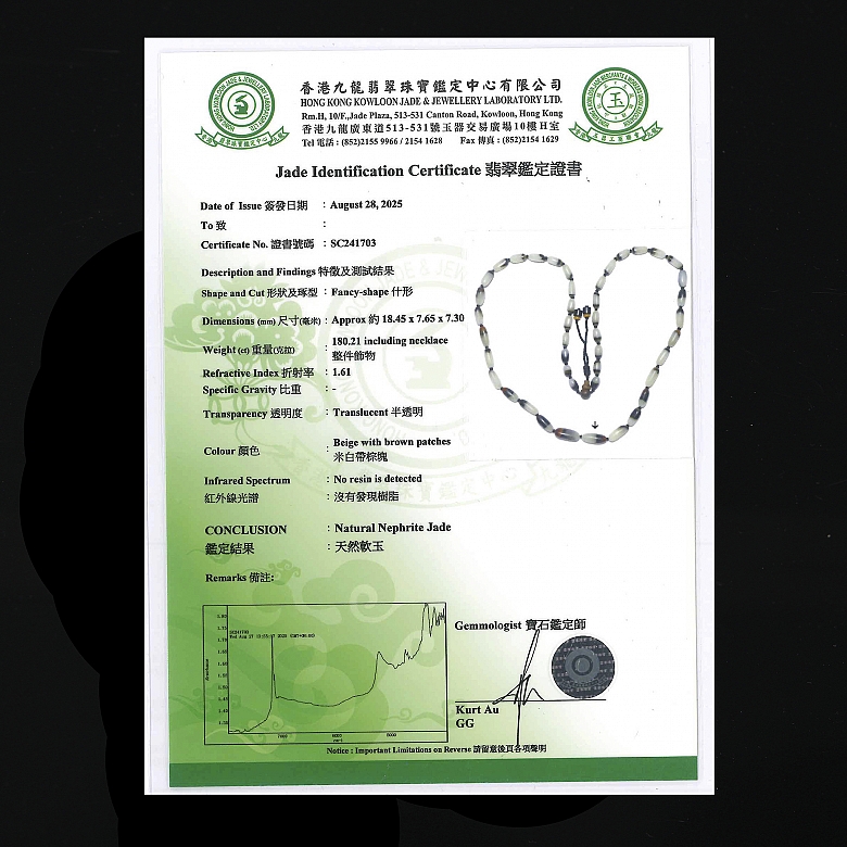 Collar de cuarenta y cuatro cuentas de jade, dinastía Qing