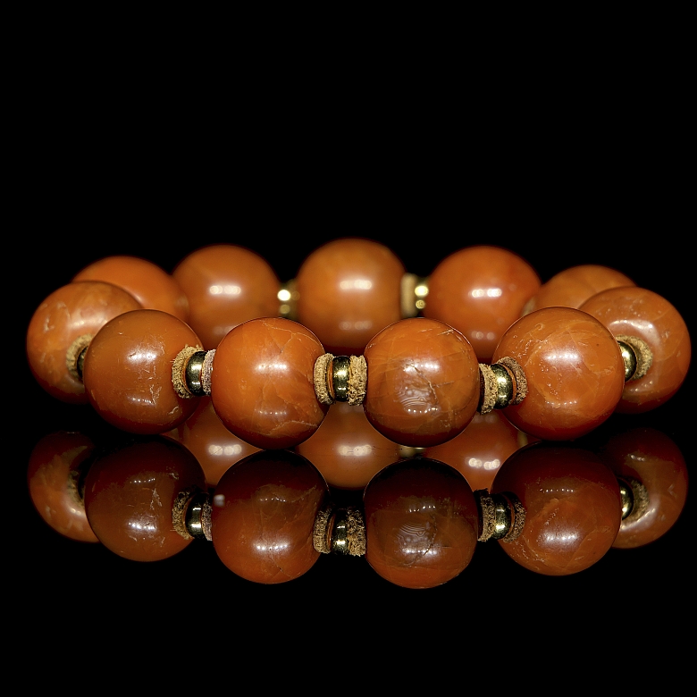 Pulsera de cuentas de ágata Nanhong, dinastía Qing