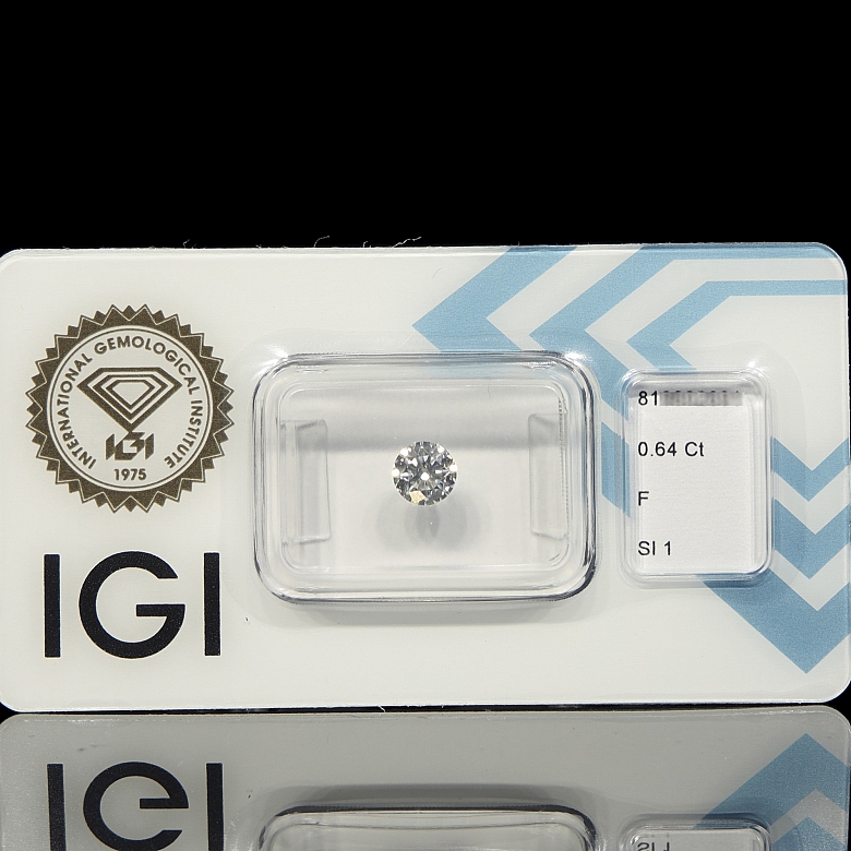 Diamante natural en talla brillante, 0.64 ct, certificado IGI