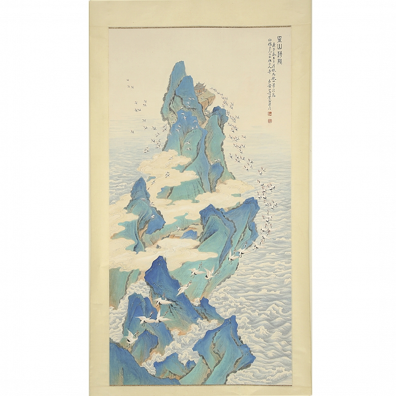 Chinese painting ‘Rocks and Cranes’, signed Huang Shanshou - 1