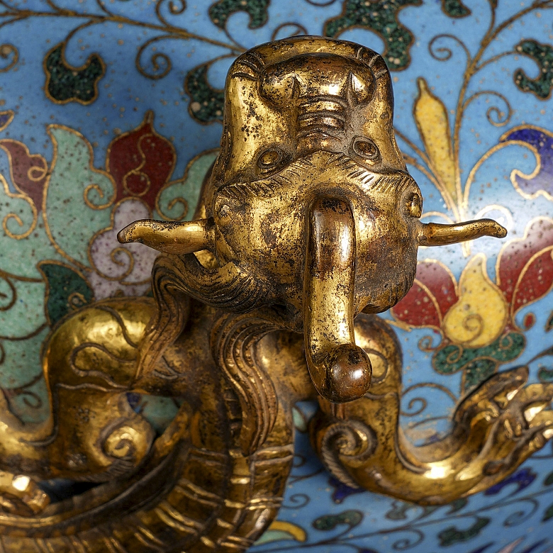 Jarrón meiping de bronce con esmalte cloisonné 