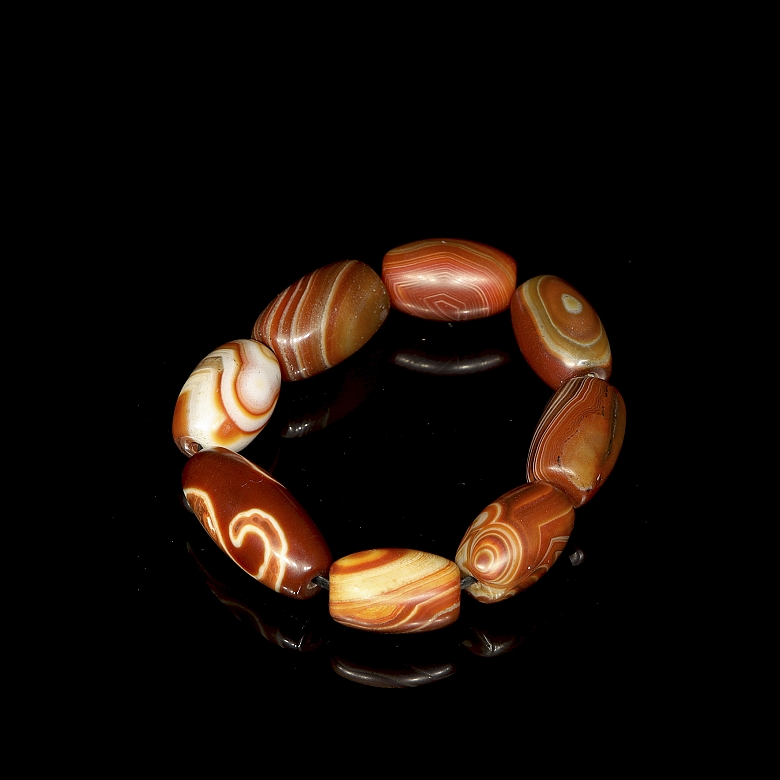 Pulsera de ocho Dzi de ágata, dinastía Liao