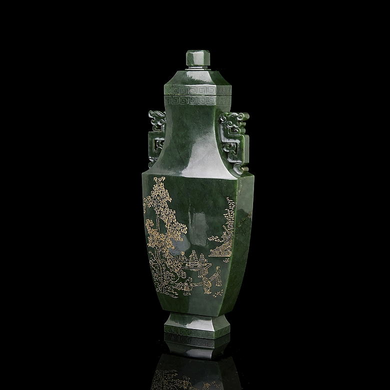 Jarrón de jade verde espinaca 