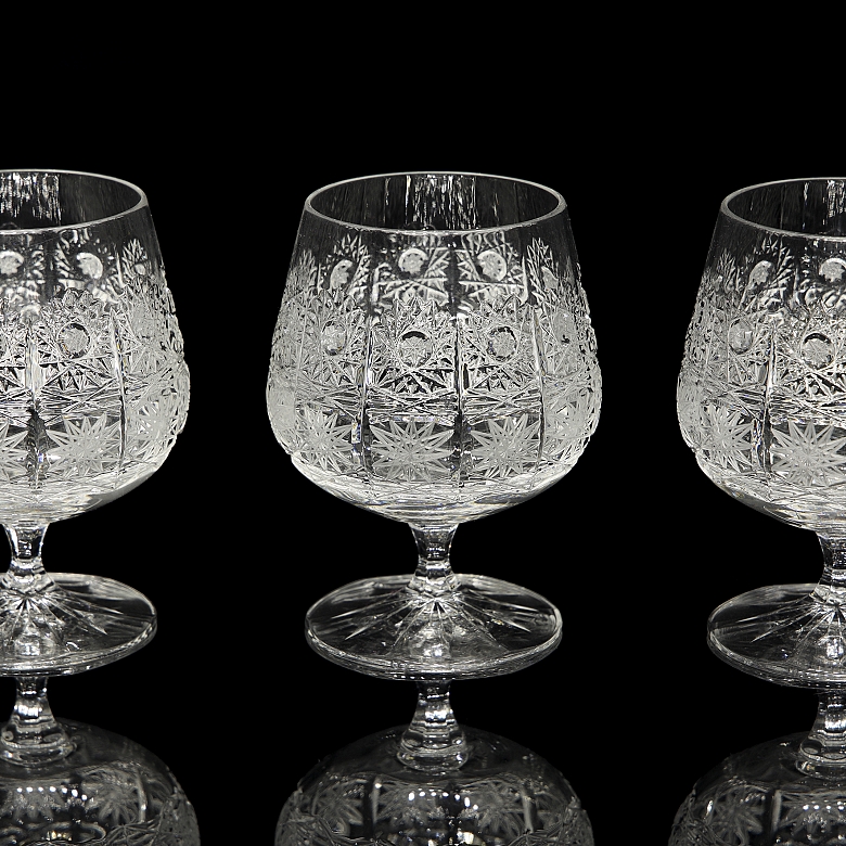 Set of glassware with jug and six glasses, 20th century
