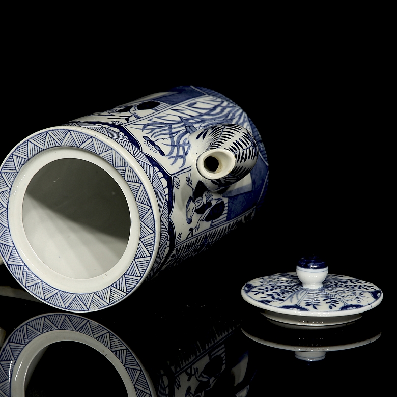 马斯特里赫特莫萨瓷器，中式瓷质茶壶及托盘，荷兰，20世纪 - 5