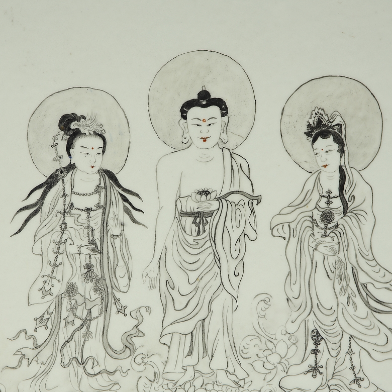 Ceramic panel ‘Encounter at the Lotus Pond’, 20th century - 7