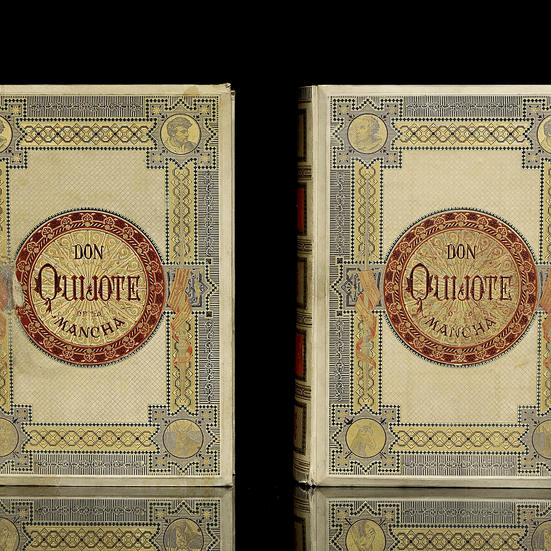 Two volumes of ‘The Ingenious Gentleman Don Quixote of La Mancha’, circa 1880