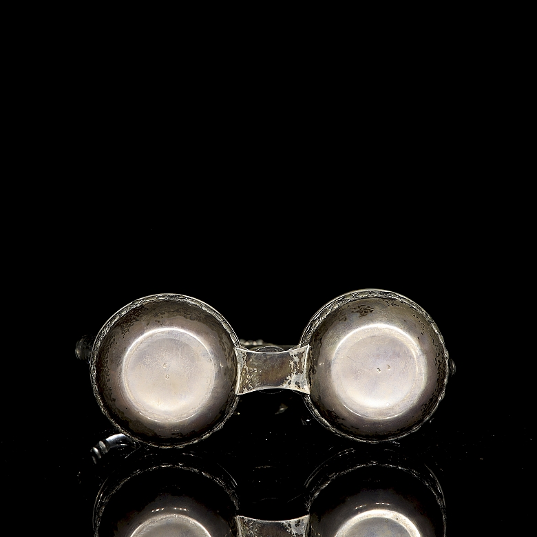 Juego de vinagrera y aceitera de cristal y plata, s.XX