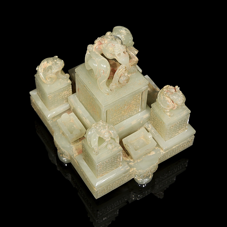 Gran juego de sellos tallados en jade amarillo