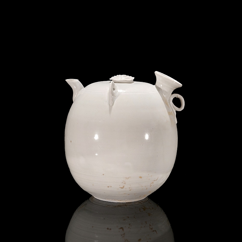 Vasija para vino de cerámica esmaltada en blanco, horno Ding