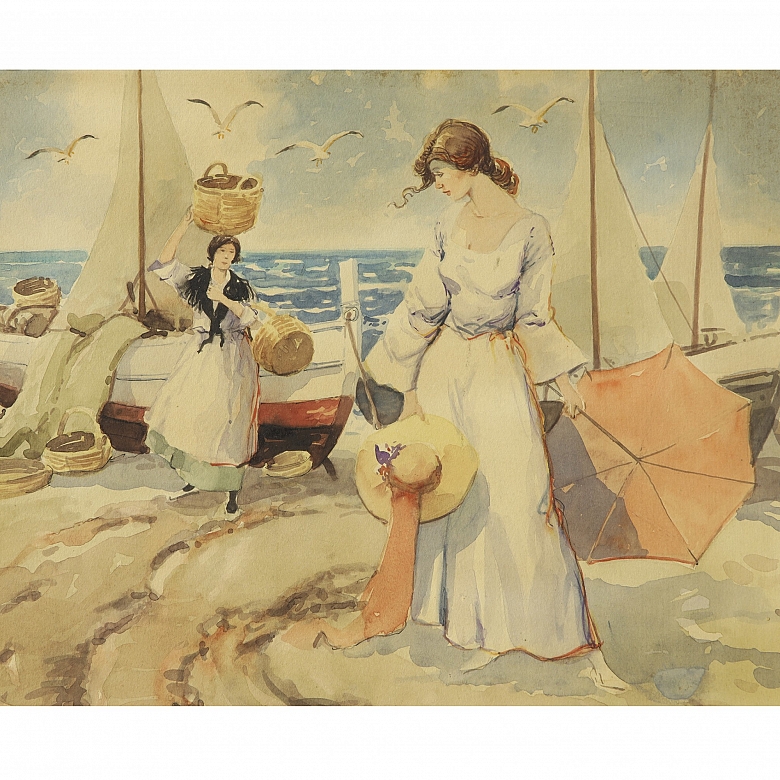 Arturo Pitarch Pechuán ‘Two Women on the Beach’, 1910
