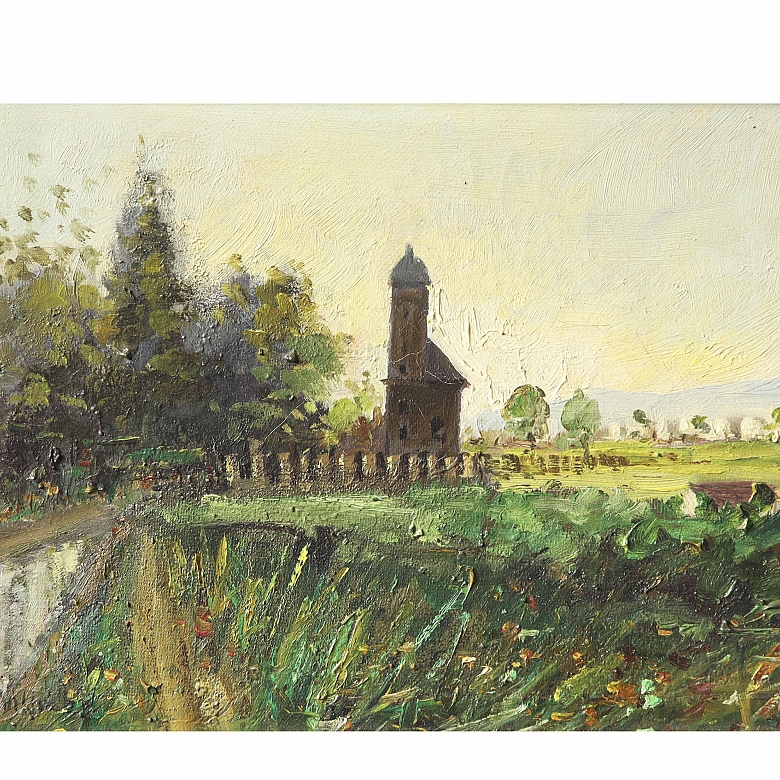 V. Benlloch (20th century) “Landscape with Tower”