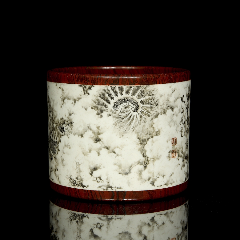 Porcelain brush pot ‘Poem’, with Qianlong seal