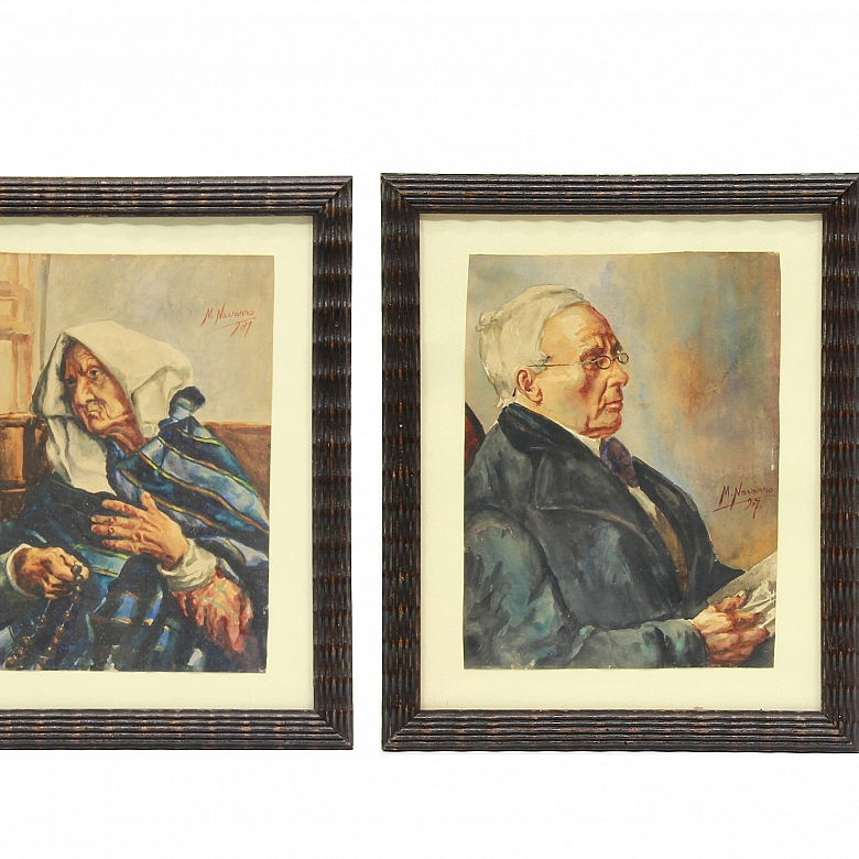 M. Navarro (20th century) ‘Couple of portraits’, 1907