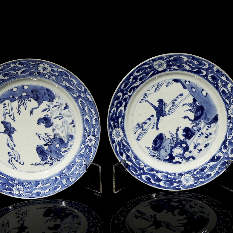 Pareja de platos de porcelana 