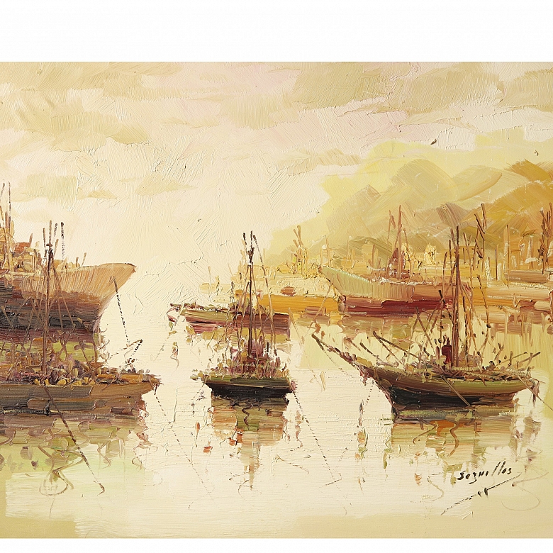 Antonio Segrelles (20th century) “Boats in the Harbor”