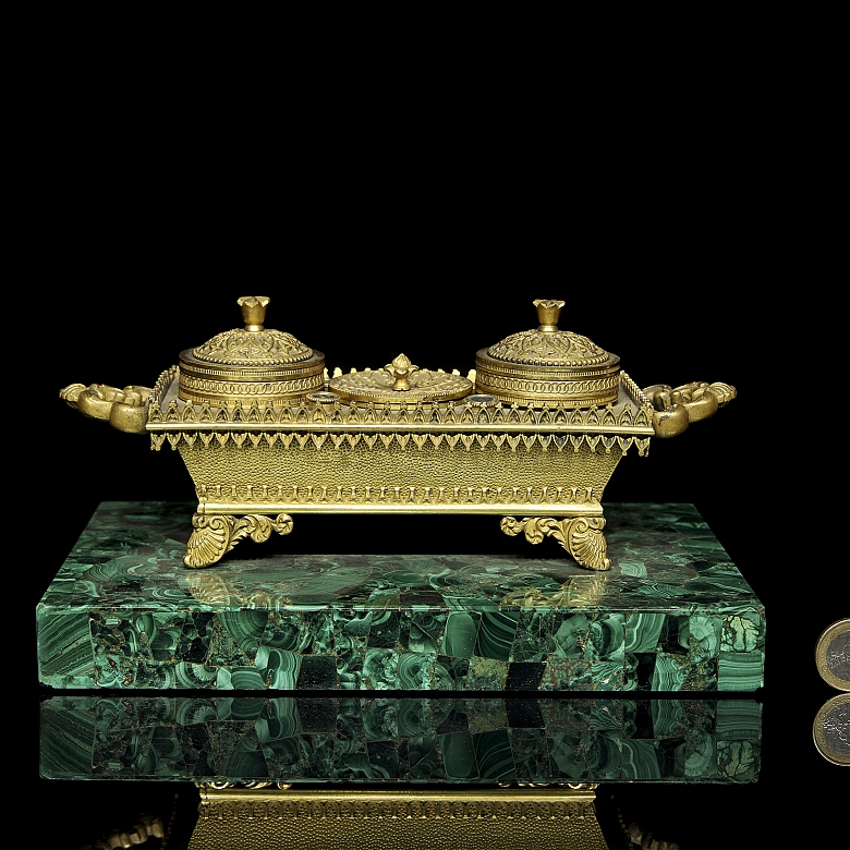 Louis XIV style scribe's desk on malachite, 19th century - 11