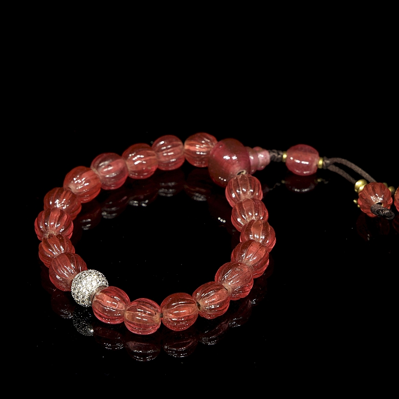 Pulsera de cuentas de Liulí rosa, dinastía Qing