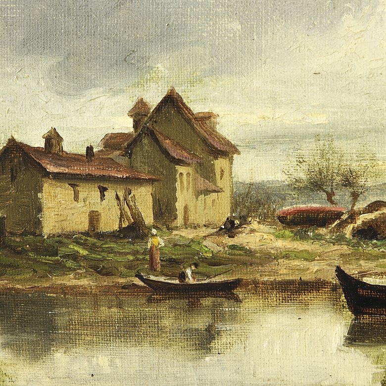 19th-20th century French school ‘Village near two bridges’