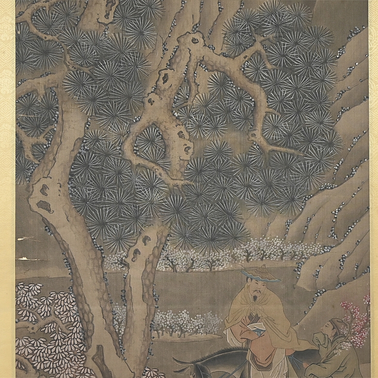 Pintura china “Sabio en paisaje rocoso”, con firma Zhou Chen - 5