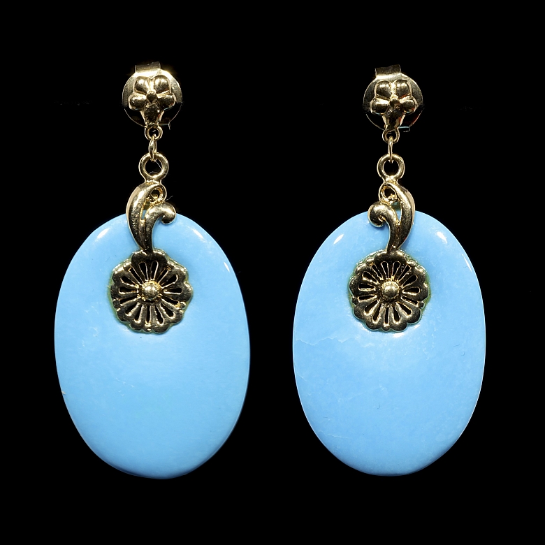 Pendientes en oro amarillo 18 kt con turquesa