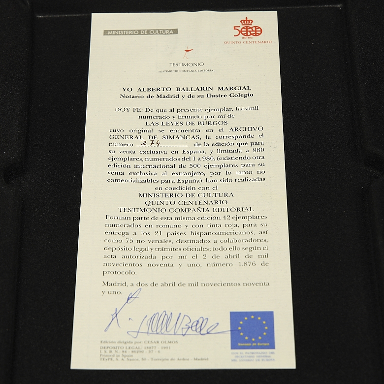 Facsimile ‘Las Leyes de Burgos’, 1991 - 2