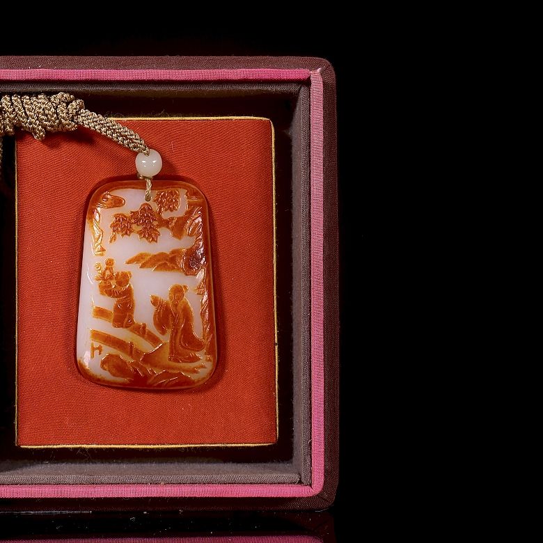 Placa de jade de Hetian, dinastía Qin, Inscripción de poema, marca Zigang