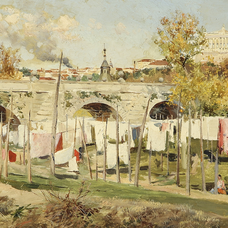 Jose Lupiañez y Carrasco (1864-1933) ‘Washerwomen on the Bridge of Segovia’
