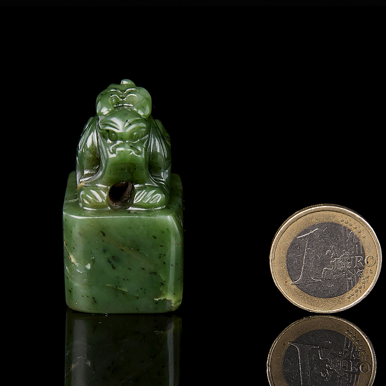Spinach green jade ‘Mythological Dragon’ seal, Qing dynasty