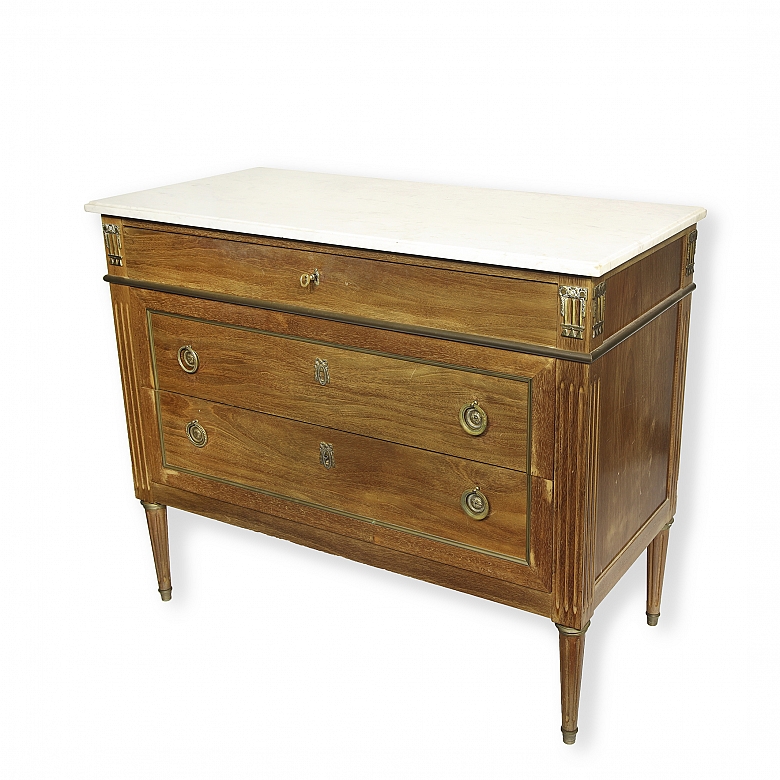 Chest of drawers with marble top, Louis XVI style, circa 1930 - 3