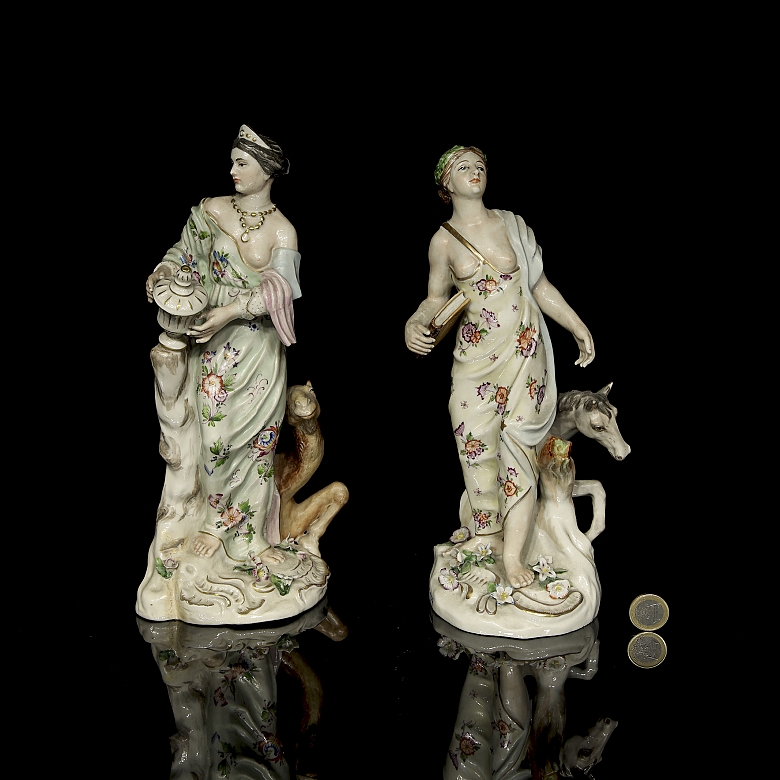 Pair of porcelain figures, ‘Asia and Europe’, 19th century