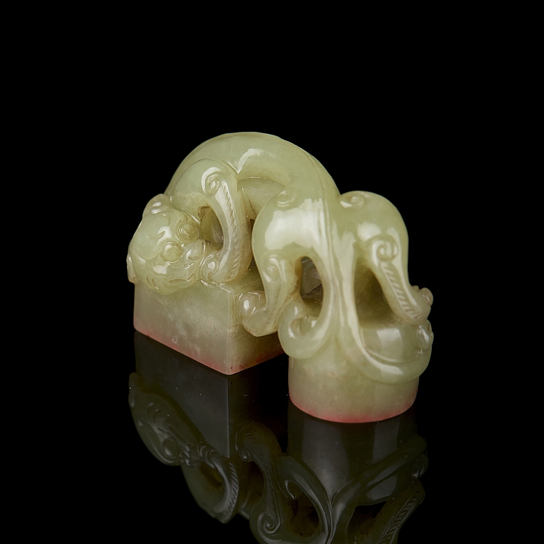 Sello doble de jade amarillo “Criatura”, dinastía Qing