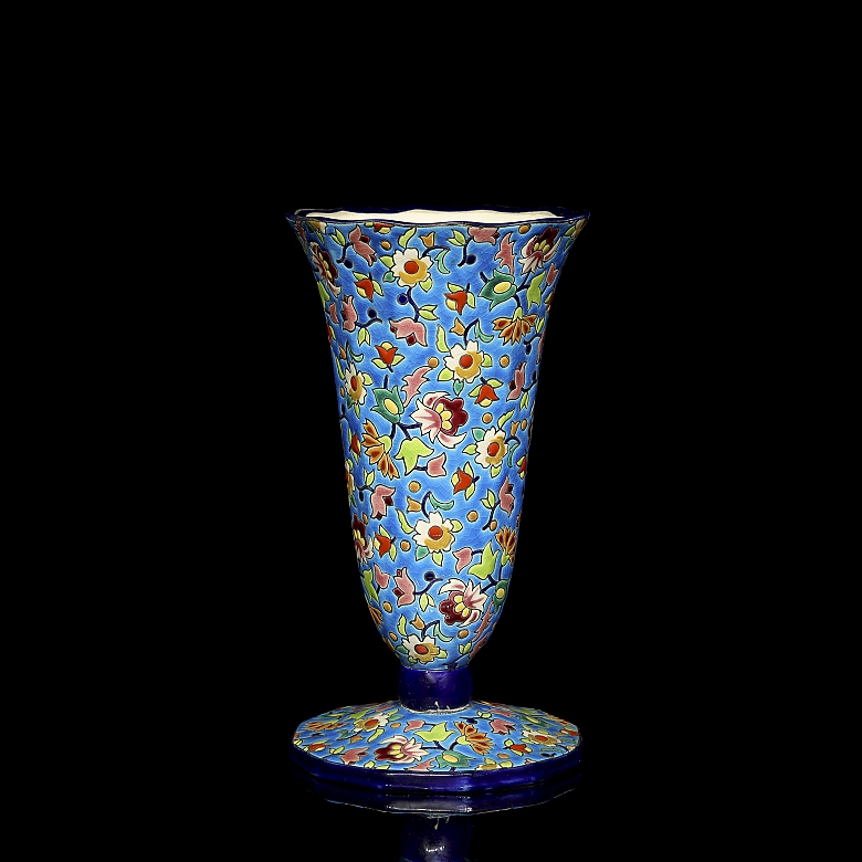 Longwy, glazed ceramic vase ‘Flowers’, 20th century